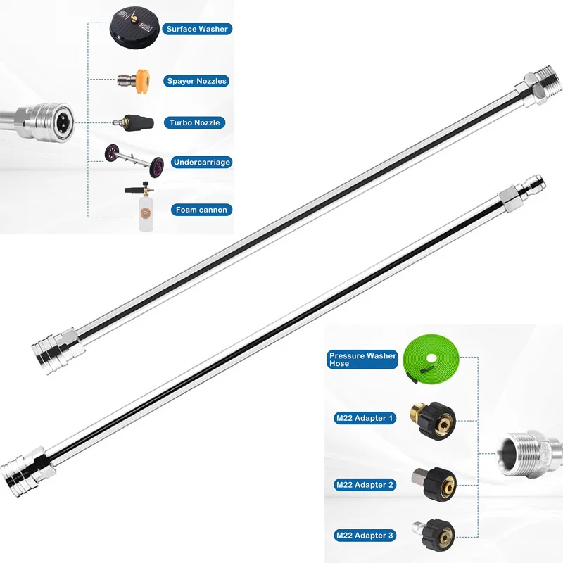 

Удлинительная трубка для мойки высокого давления Модернизированная сменная насадка для мойки высокого давления от M22 до 1/4 дюйма Быстроразъемное соединение из нержавеющей стали 17 дюймов