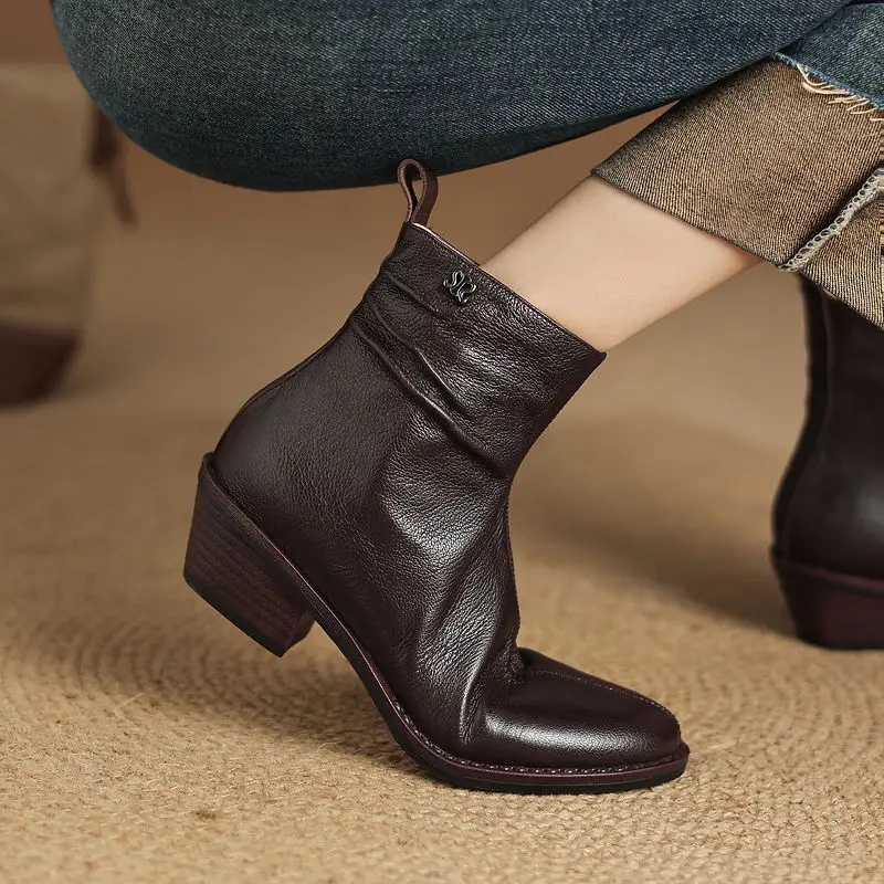 2026 new autumn winter women ankle boots natural leather 22-26cm sheepskin+pigskin/plush round toe side-zip women short boots
