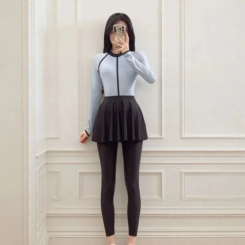 

Женский гидрокостюм-рашгард с длинным рукавом, юбкой и леггинсами, цельный, для дайвинга, серфинга и снорклинга