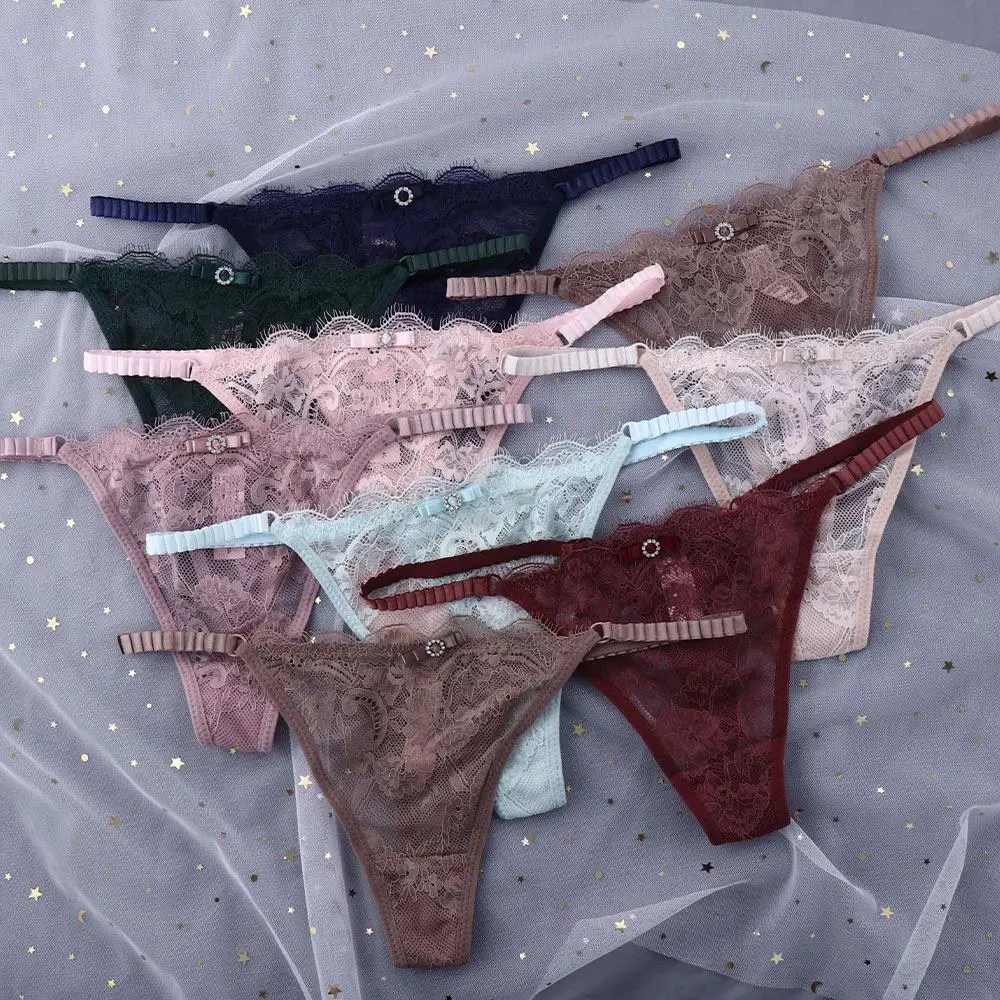 

Temptation Transparent Cotton Crotch Sexy Underpant Low Waist Girls Flower G-strings Lace Thong Panties Female Briefs