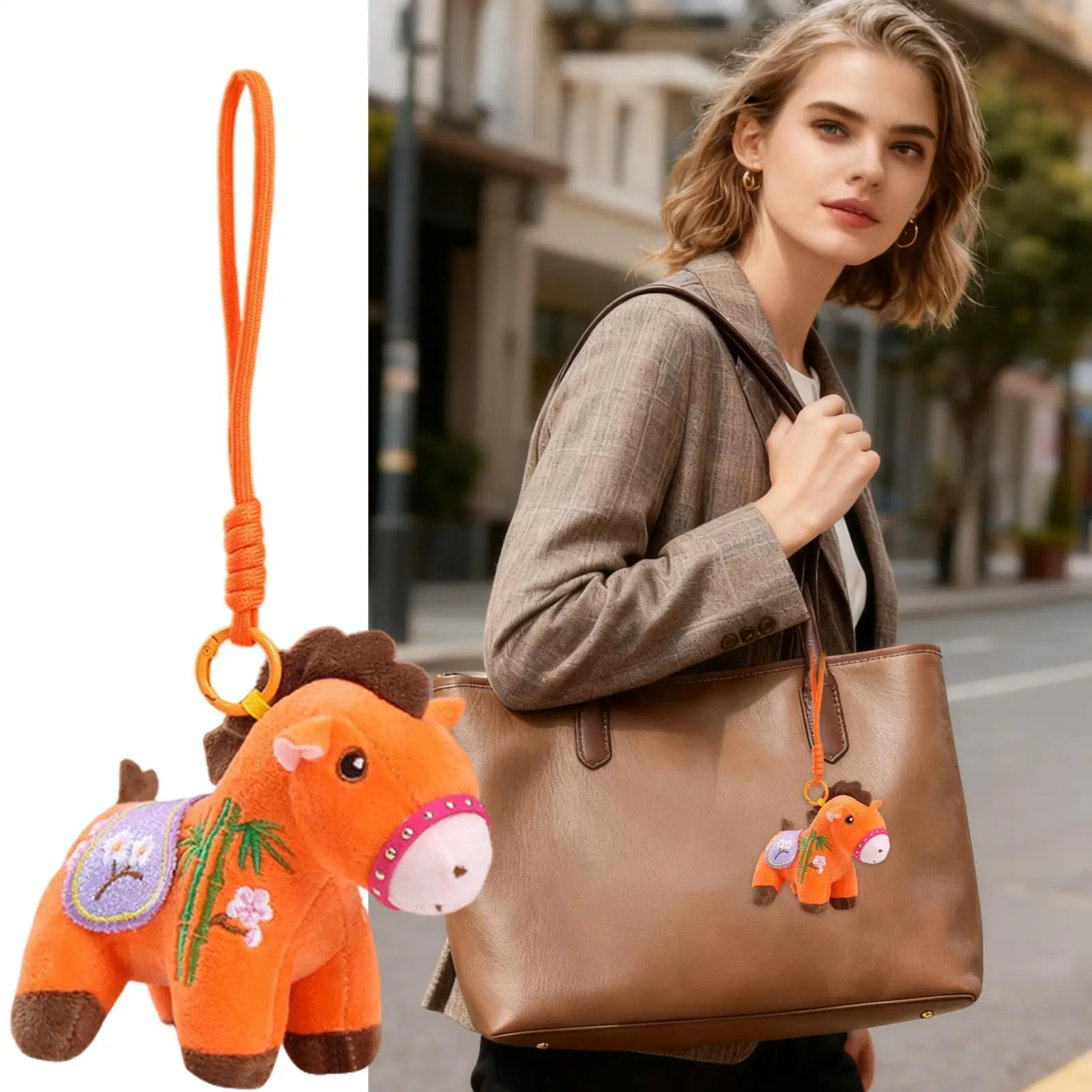 Paard sleutelhanger schattig pluche decoratie ornament 2026 gelukspaard jaar portemonnee charme knuffels nieuwjaar poppen voor rugzak nieuwjaar