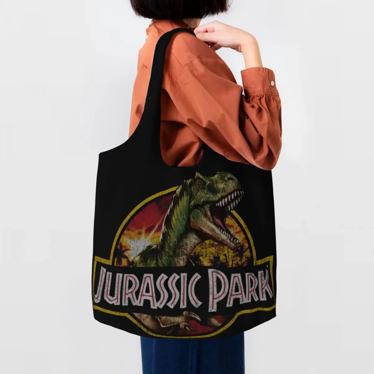 

Recycling Jurassic Parks Shopping Bag Women Shoulder Canvas Tote Bag Washable Dinosaur World Grocery Shopper Bags Handbags