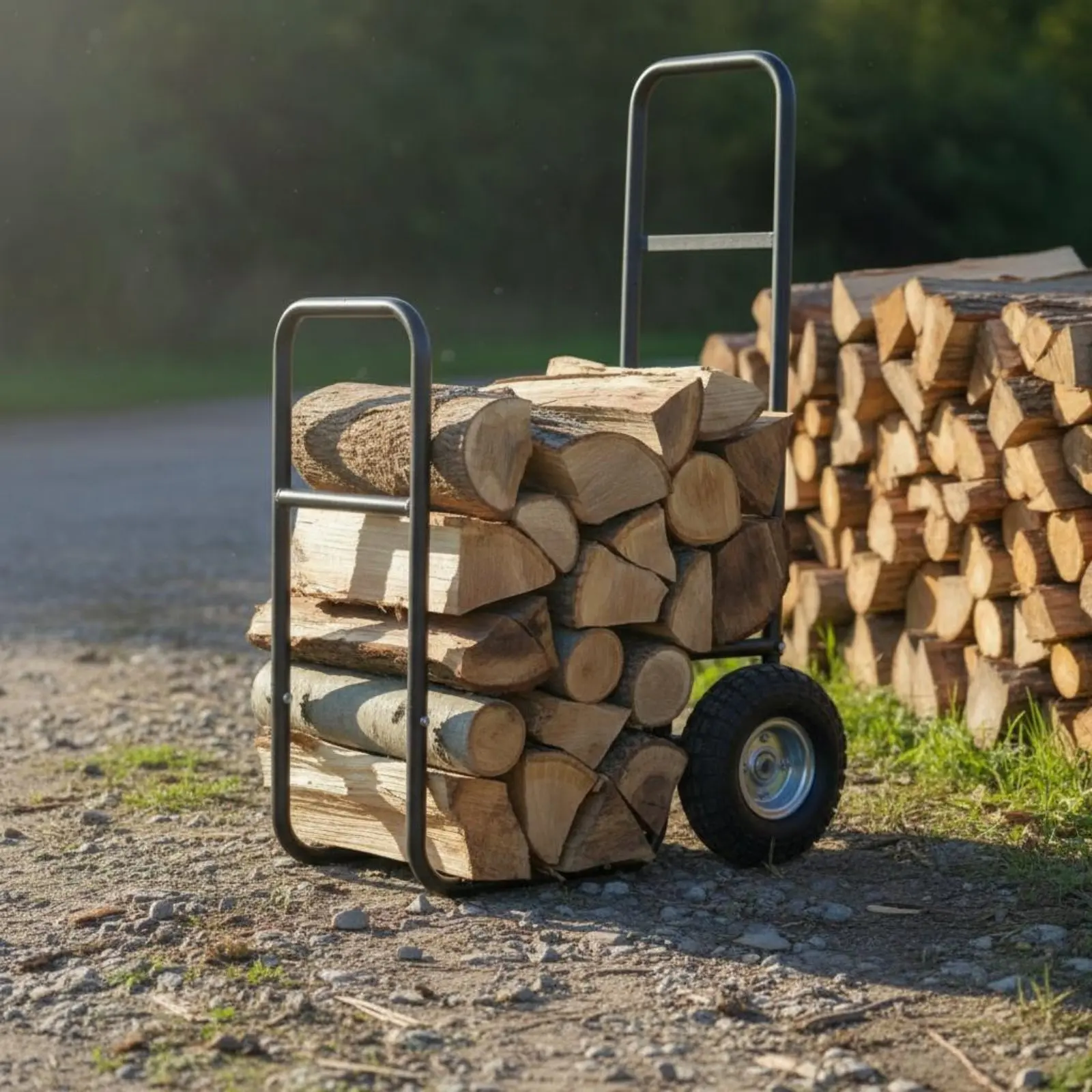 

Firewood Cart Air-Filled Tires Rolling Firewood Cart Wheeled Log Rack Easy Assembly Yard Equipment Includes Safeguarding Cover
