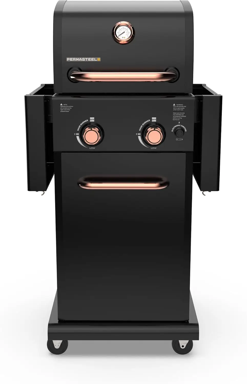 2-Burner Gas Grill,  Side Tables, Grilling Tool Hooks, Propane Gas Barbecue Grill, Black with Copper Accent