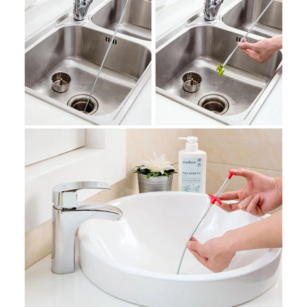 

3pcs Pipe Cleaner Drain Cleaning Extractor Sink Tub Hair Clog Remover Tool Flexible Iron Wire Pp Material Easy To Use For
