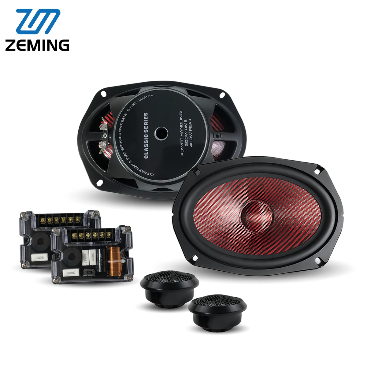 High End 2 Way 100mmY35 Ferrite Magnet Car Coaxial Speakers 6x9  RMS 100W*2 Carbon Fiber Cone Component Car Speakers Sets