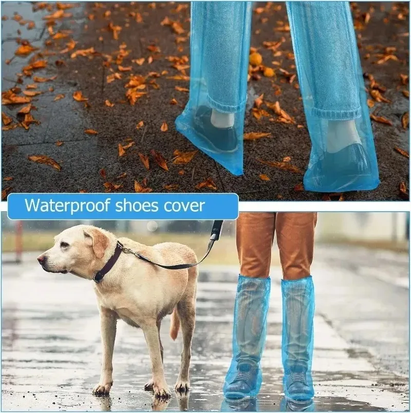 Durable Long Disposable Shoe Covers Unisex Waterproof Non Slip Rain Boots Outdoor Hiking Camping Travel Rainy Elastic Top