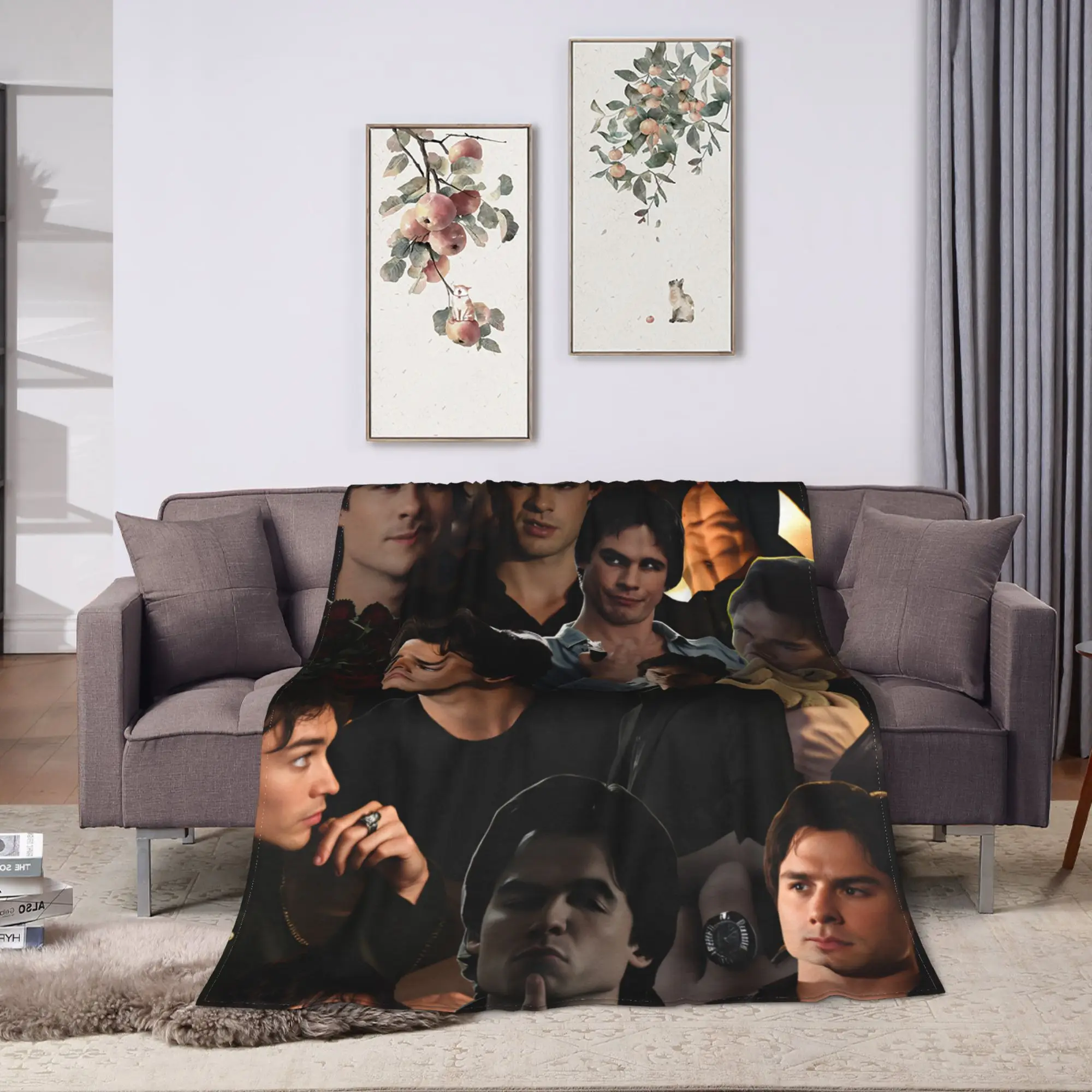 Damon Salvatore The Vampire Diaries  Flannel Blanket Winter  Soft Throw Blanket for Girls Boys Home Decor Print Bedspread