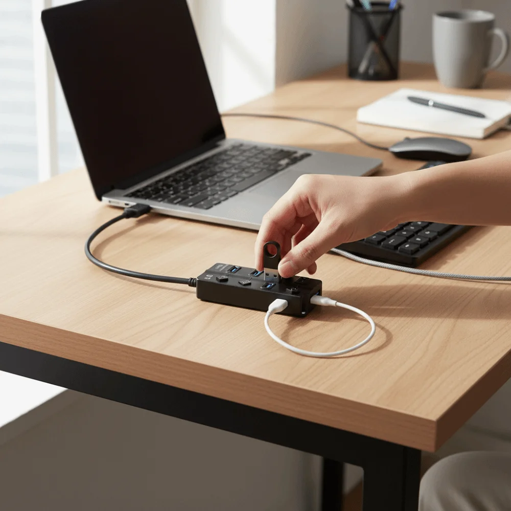 4 Port USB 3.0 Hub With Switch 5Gbps High Speed Multiple Expander Hub Power Adapter Long Cable Multi USB Splitter For PC