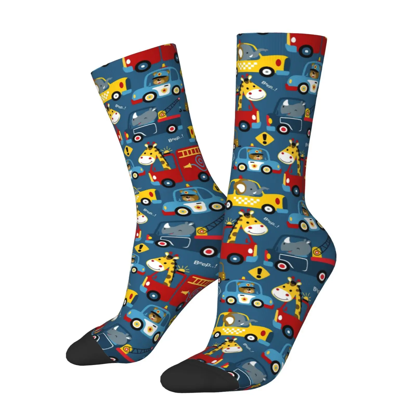 

Cartoon Animal Car Pattern Novelty Crew Socks Comfy Breathable Casual Soft Warm Socks Ideal Gifts for Friends All Season