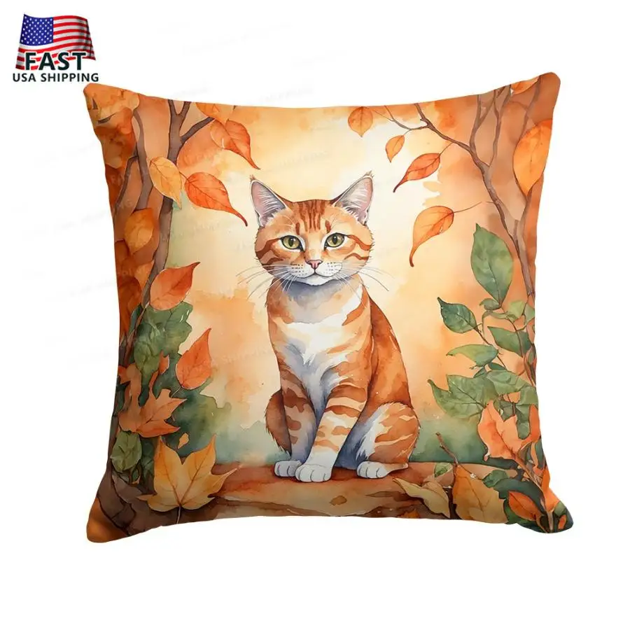 

Suphalak Cat in Fall Leaves Throw Pillow Machine Washable Indoor Outdoor Decorative Pillow for Couch Bed or Patio 14Hx14W