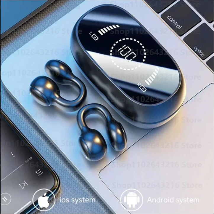 Earbud TWS nirkabel asli, Headset Bluetooth pengisian earphone, Headphone konduksi tulang dengan mikrofon Gratis untuk bermain game olahraga