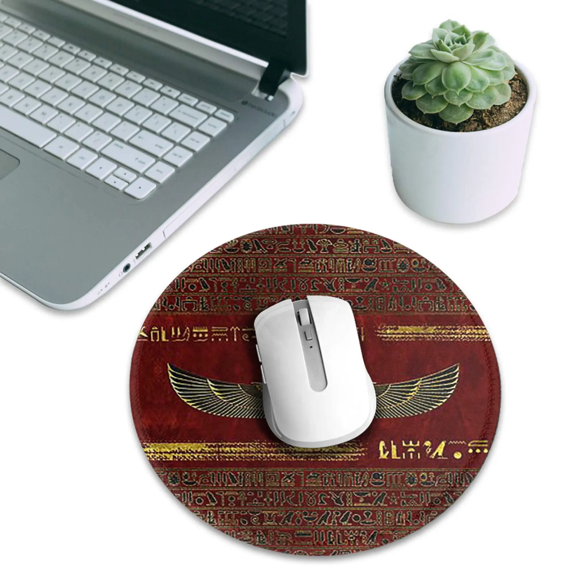 Golden Egyptian God Ornament on red leather Mouse Pad Computer Keyboard Mouse Mat Laptop Desk Mat Office Accessories Table Mats