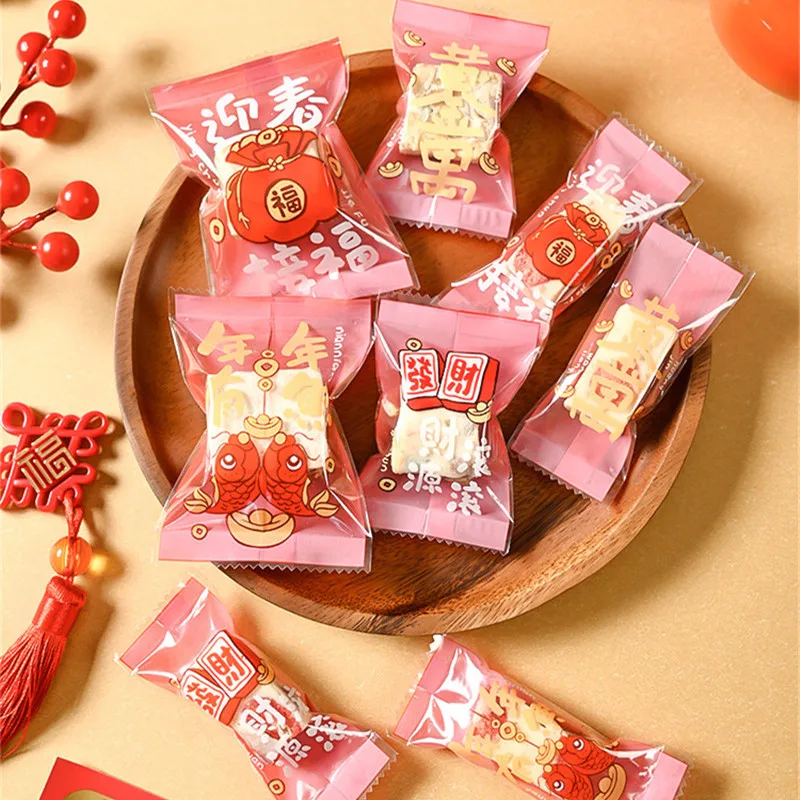 

2024 Chinese New Year Snowflake Crispy Gift Decoration Packaging 100Pcs Plastic Baking Cookie Machine Sealed Candy Bags