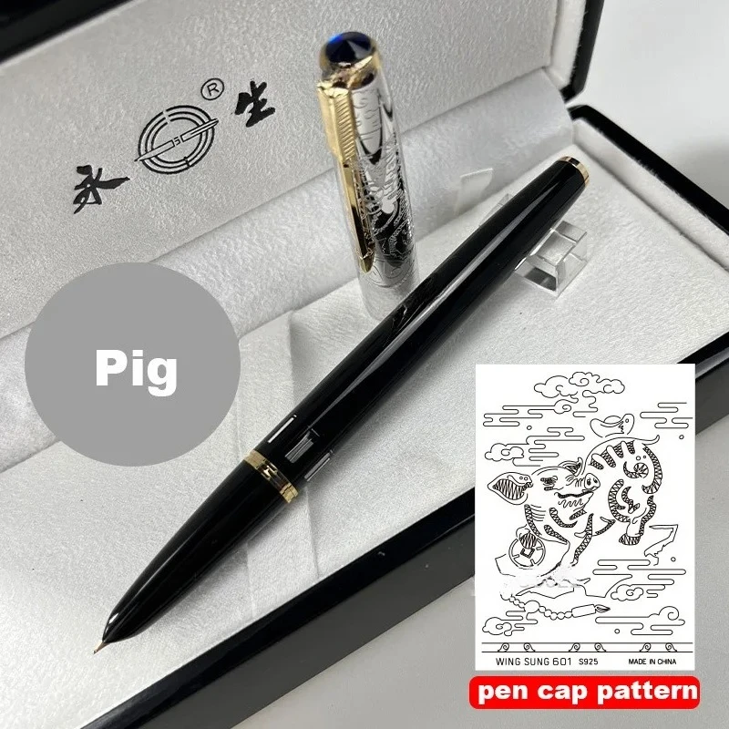 

Limited Wingsung 601 Twelve Zodiac Signs Gold Clip Piston 14k Gold Nib Fountain Pen S925 Sterling Silver Pen Cap Writing Gift