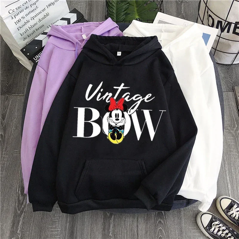미키 마우스 후드티, 만화 상의, 긴팔 포켓 스웻셔츠, 패션 미니 후드, 여성 오버사이즈
