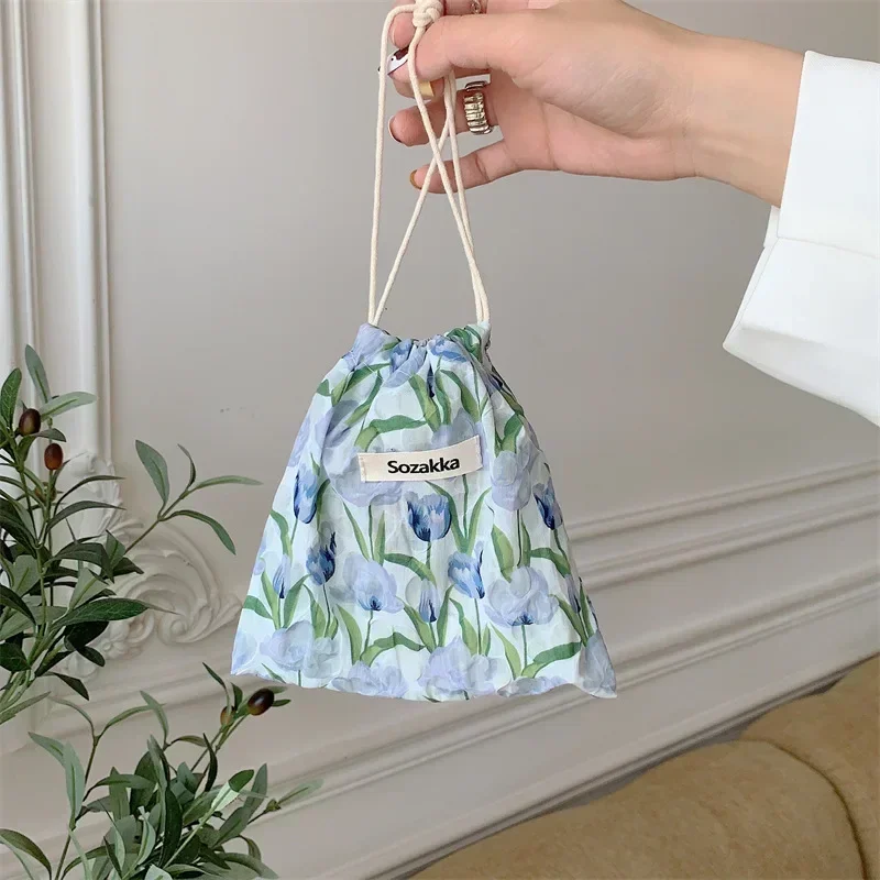 Fabric Floral Drawstring Storage Makeup Pouch Packaging Coin Purse Lipstick Jewelry Organizer Christmas Gift Cosmetic Bag