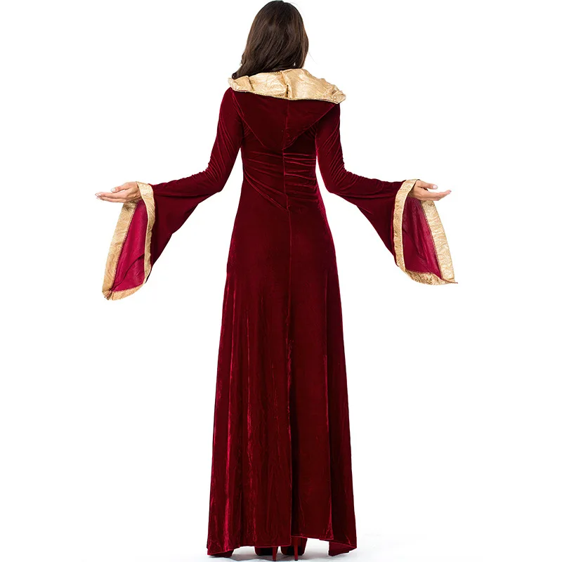 Cisas Witch رداء المحكمة الأحمر المطرز الأزهار طويلة الدكتور الساحر ثوب k نمط نسيج فام زي #5