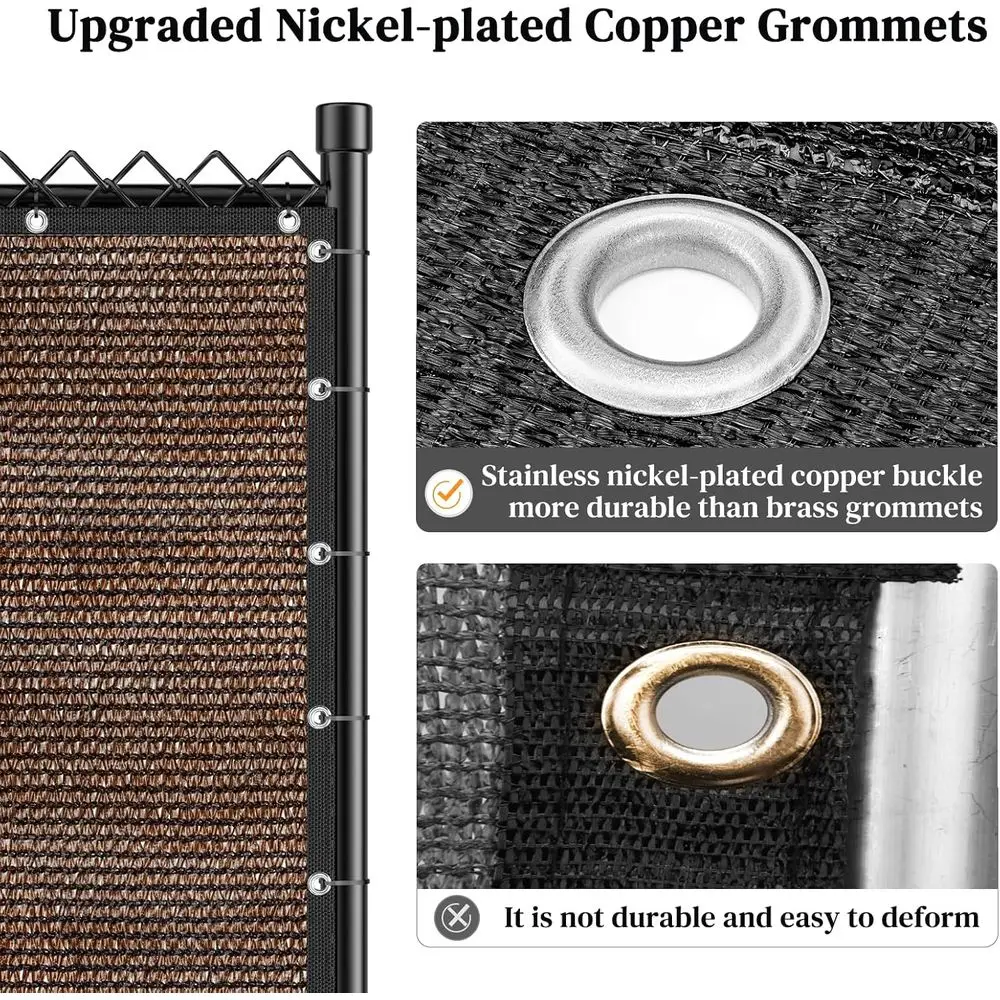 Сверхмощная сетка для ограждения для конфиденциальности 170 GSM с никелированными медными втулками, 95% засорения штор для наружного использования, сада, двора и бассейна