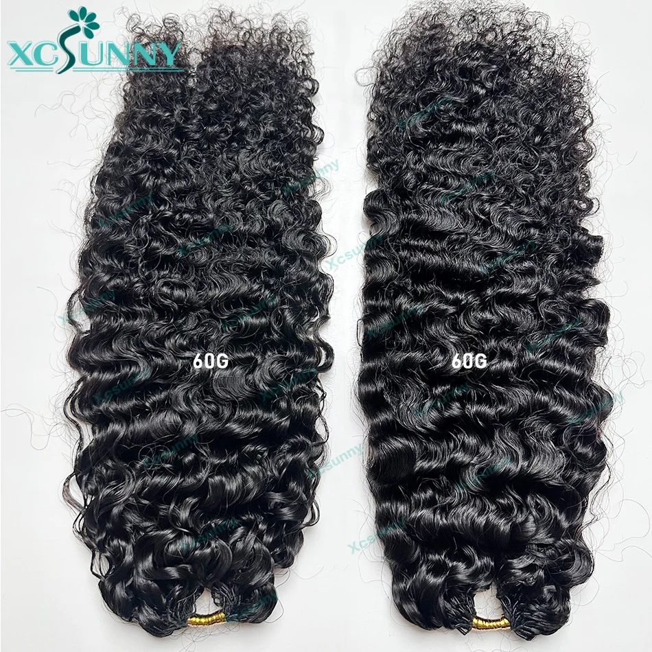 Ekstensi Rambut Manusia Rajut Bulu Keriting Tanpa Simpul, Rambut Manusia Rajut Terpisah untuk Kepang, Model Gelombang Air