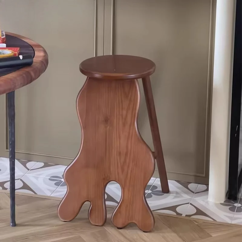 

Nordic retro style family dining chair, high pole stool made of solid wood ash wood, footstool retro bar chair apartment