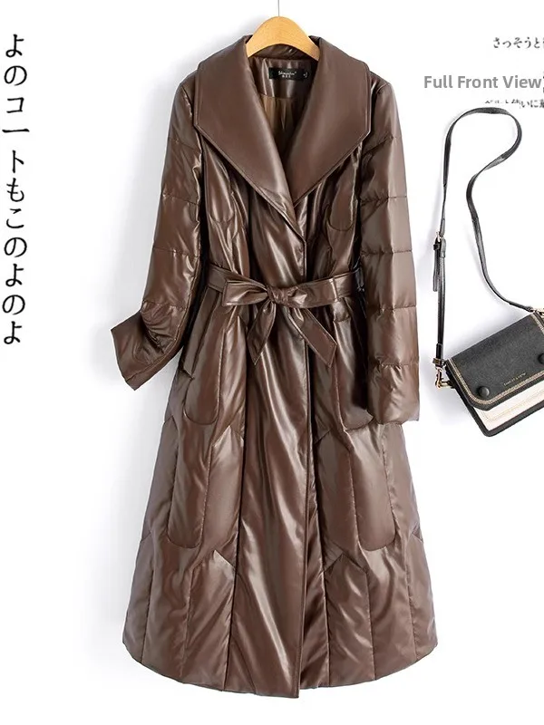 

Ning Genuine Leather down Jaet Women's Mid-Length 2025 Winter New Slimming Korean Sle Over-Knee Leather Coat