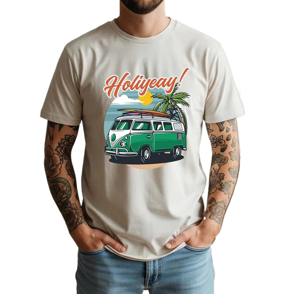 New Summer 100% Pure Cotton T-Shirt Retro VW Bus Beach Surf Graphic Street Cool Casual Tee Breathable Short Sleeve view 4