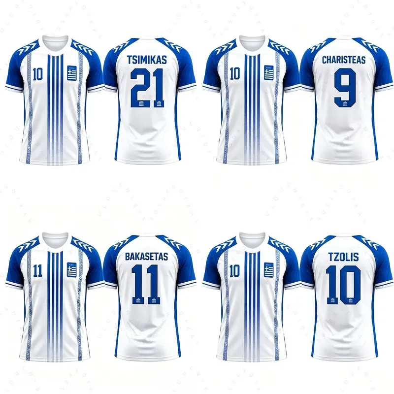 3D Printed Short Sleeve Greece National Football Jersey Tsimikas Charisteas Bakasetas Tzolis Soccer Shirt 2026 Breathable