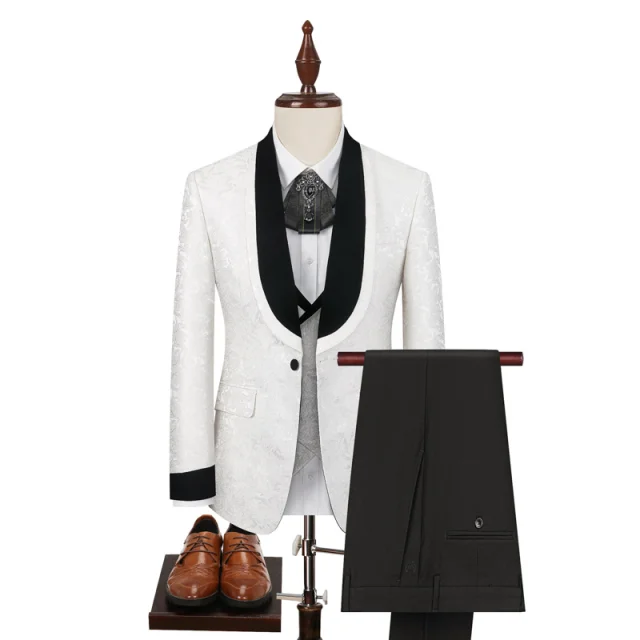 Gorgeous Men's 3-Piece Tuxedo Suit Shawl Lapel Embroidered Blazer Waistcoat Formal Party Outfit Chaqueta Hombre Customized