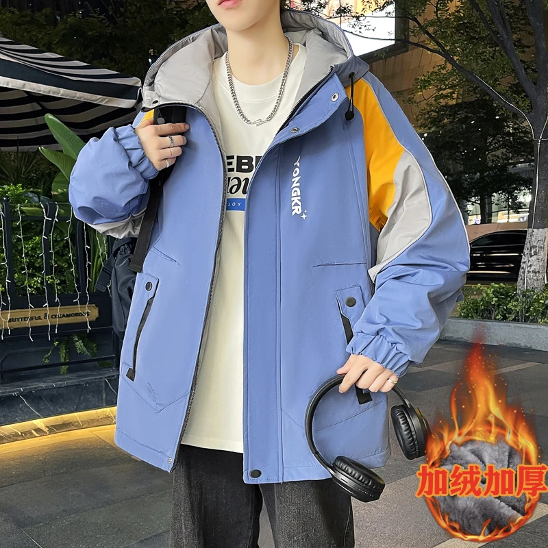 Fashion Hooded Fleece Liner Jackets Autumn Winter Youth Streetwear Plush Warm Coats Outdoor Loose Windproof Thicken Top Parkas