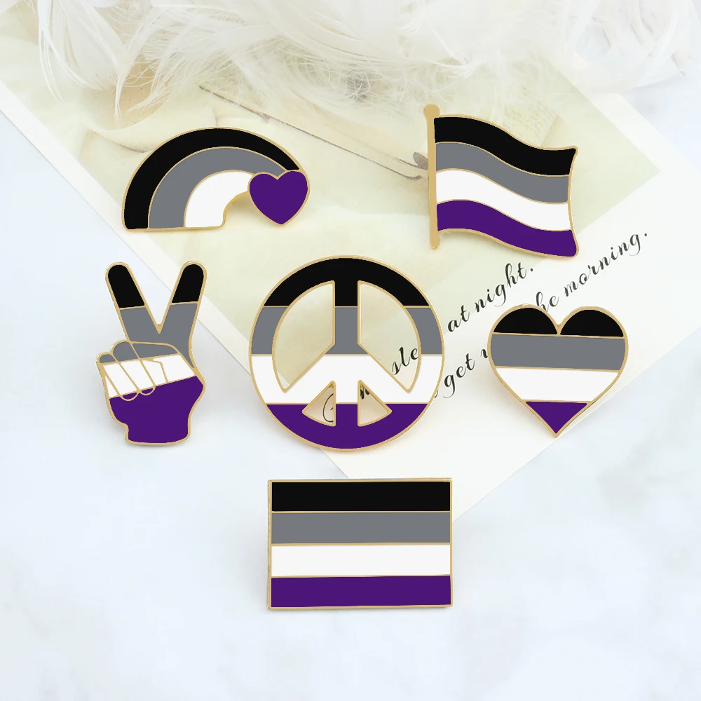 Asexual LGBT Enamel Brooch for Women Men Creative Rainbow Flag Heart Victory Shirt Lapel Pins Fashion Custom Badges Jewelry Gift