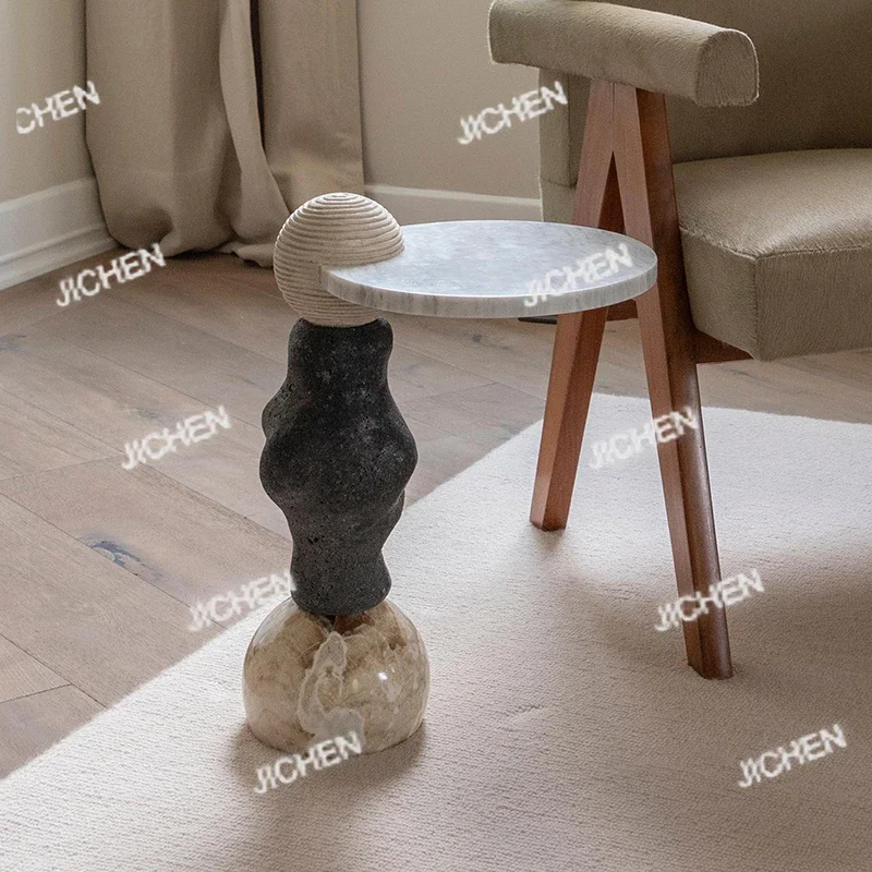 

HSNatural мраморный столик с круглым краем для гостиной, элитный небольшой журнальный столик, журнальный столик