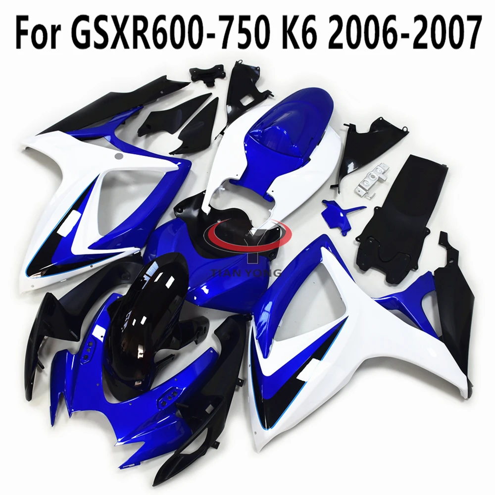 Blue and white classic print Motorcycle Full Fairing Kit Bodywork Cowling For GSXR600 GSXR750 GSXR 600 750 GSX R K6 2006-2007