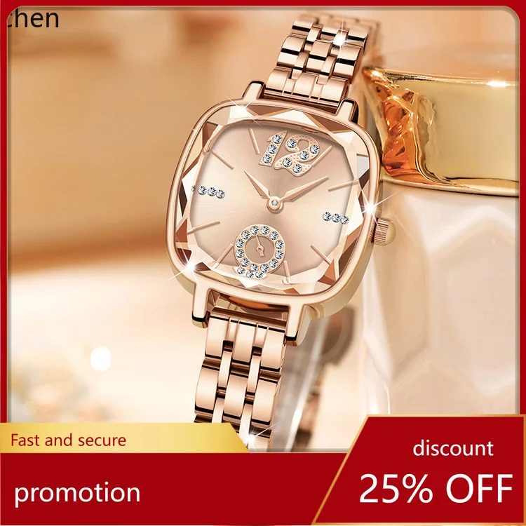 

Zml glass square women's watch waterproof quartz wristwatch with diamond accents