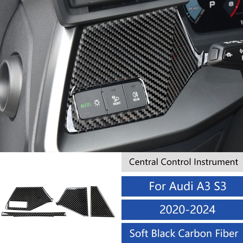 Echter weicher Kohlefaser-Aufkleber für Audi A3 S3 8Y 2021 2022 2023 2024 2025 RHD LHD Auto-Zentralsteuerungsinstrument Innenverkleidung