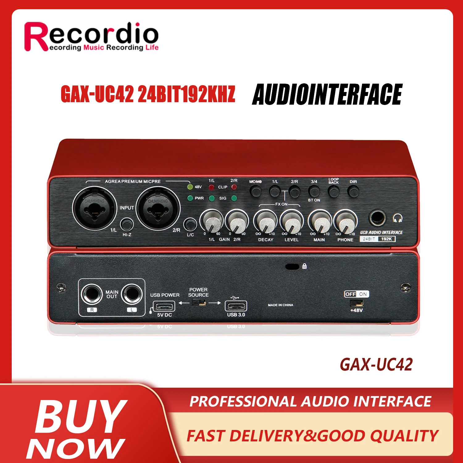 GAX-UC42  Professional USB Audio Interface for recording streaming with essential audio software and podcasting