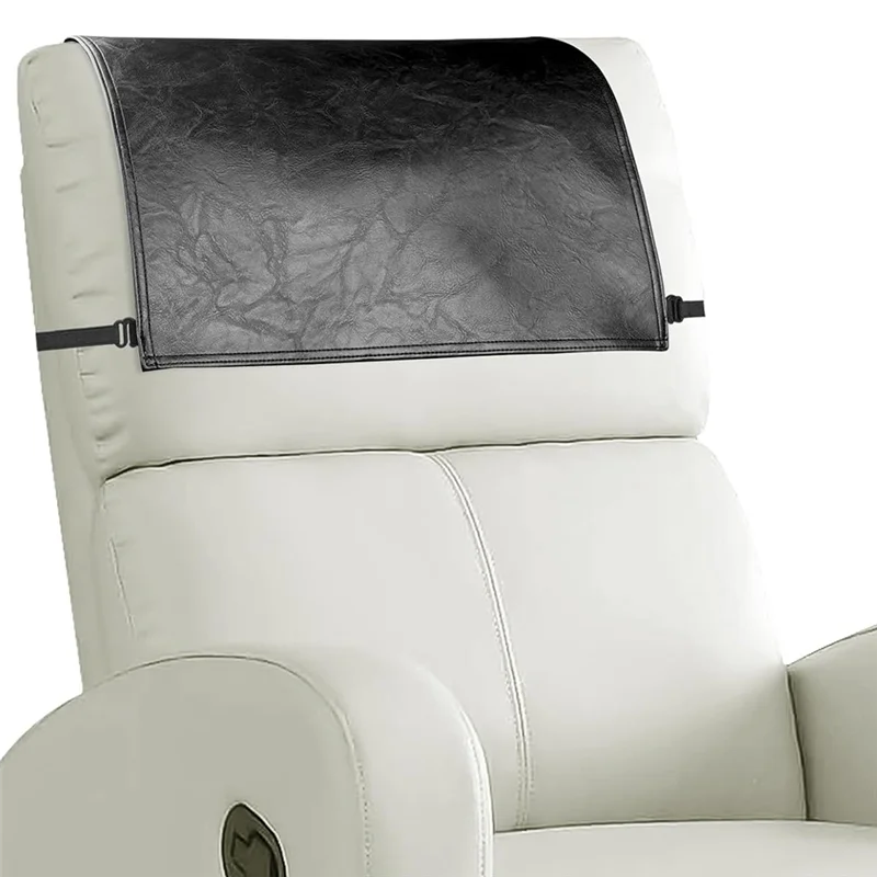 ABZC-Elastic Strap Equipped Faux Leather Headrest Cover For Recliner Chair Headrest Protector Black