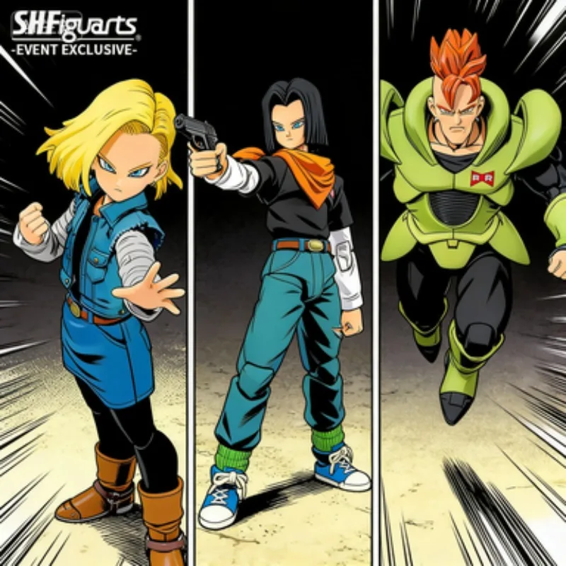 

BANDAI Original S.H.Figuarts DRAGON BALL Android 16 17 18 SDCC SHF figura acción molo regalo para niños embal