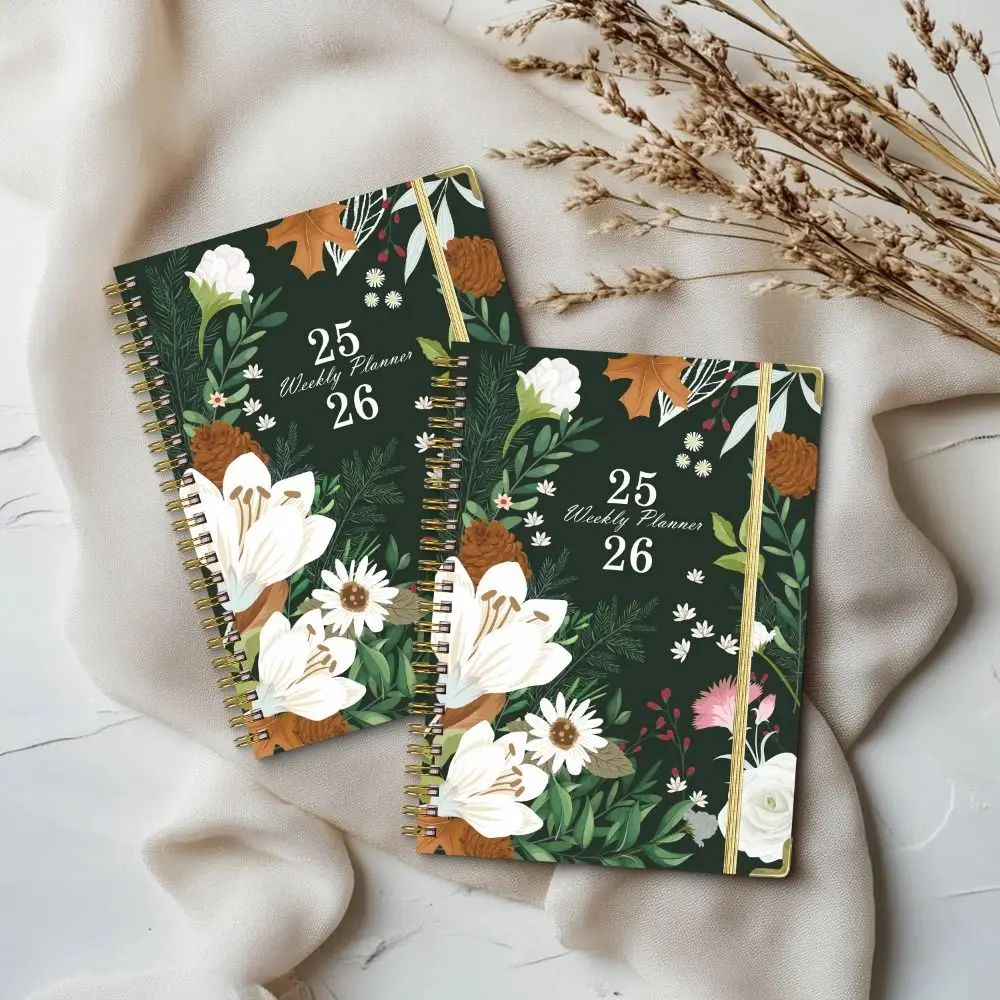 12 Months A5 Agenda Book To Do List Colorful Flower Pattern English Notebook Portable Taking Notes Binder Coil Notebook Business
