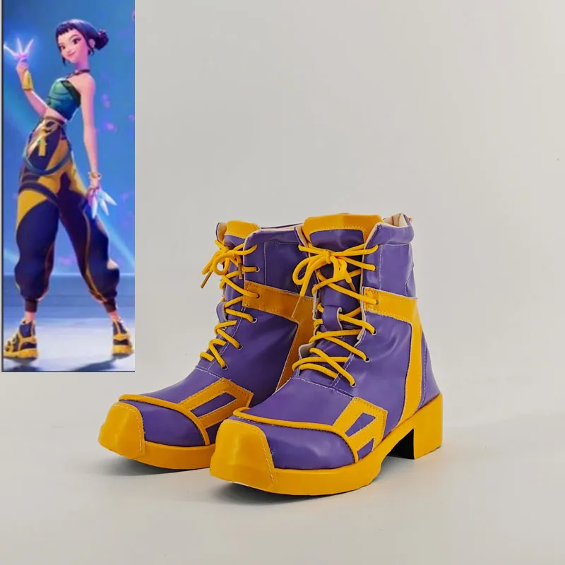 

Kpop Demon Hunters Zoey Cosplay Costume Shoes Handmade Purple Faux Leather Boots