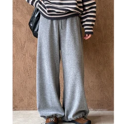 2024 Women Winter Thick Fleece Inner Pants High Waist Wide Leg Warm Pants Fashion Clothes Vintage Pants Female Trousers