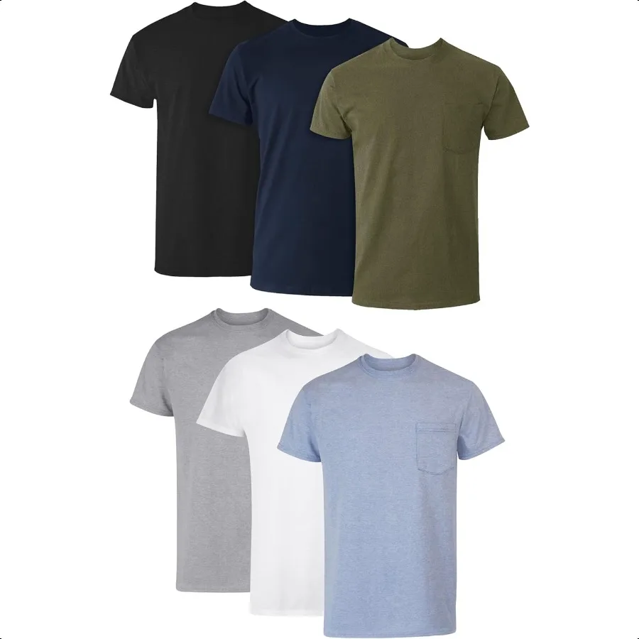 

Men's Pocket Undershirt Pack Cotton Crew Neck TShirt Moisture Wicking Tee Assorted 6Pack