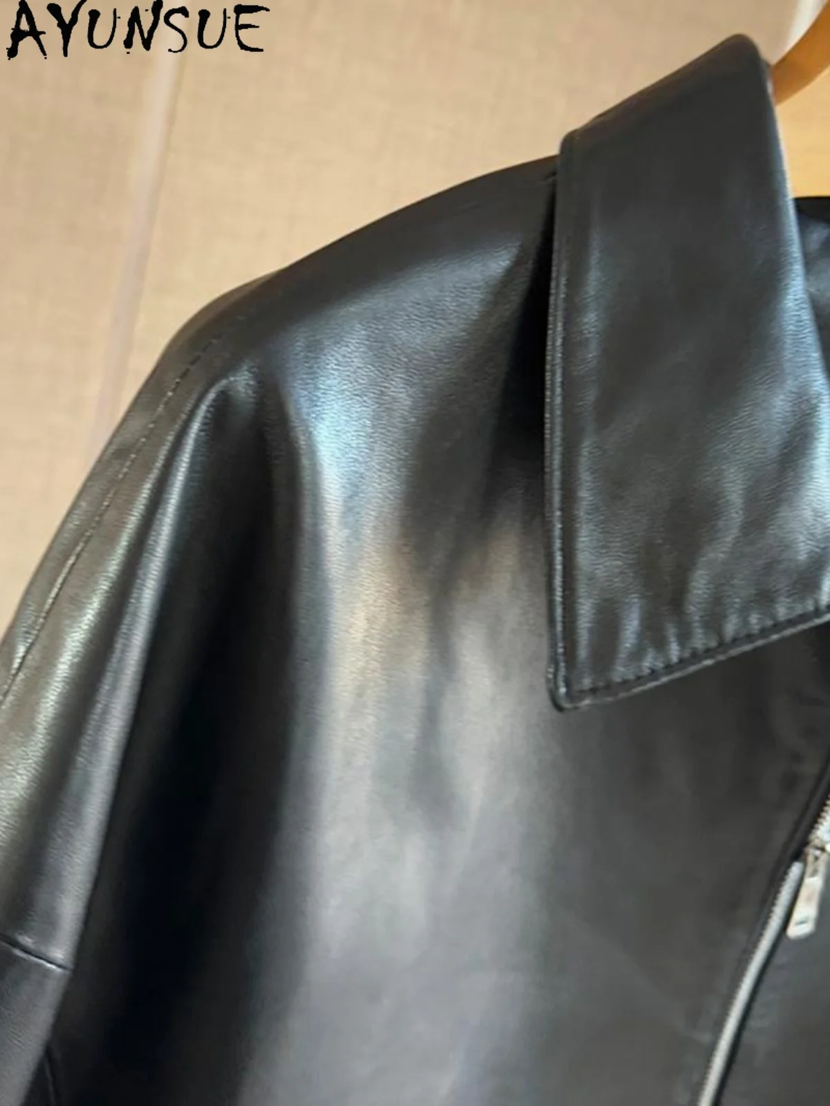 AYUNSUE 100% echte schapenvacht damesjas 2025 herfstmode dames leren jas voor dameskleding Hoge kwaliteit 가구자кк18)