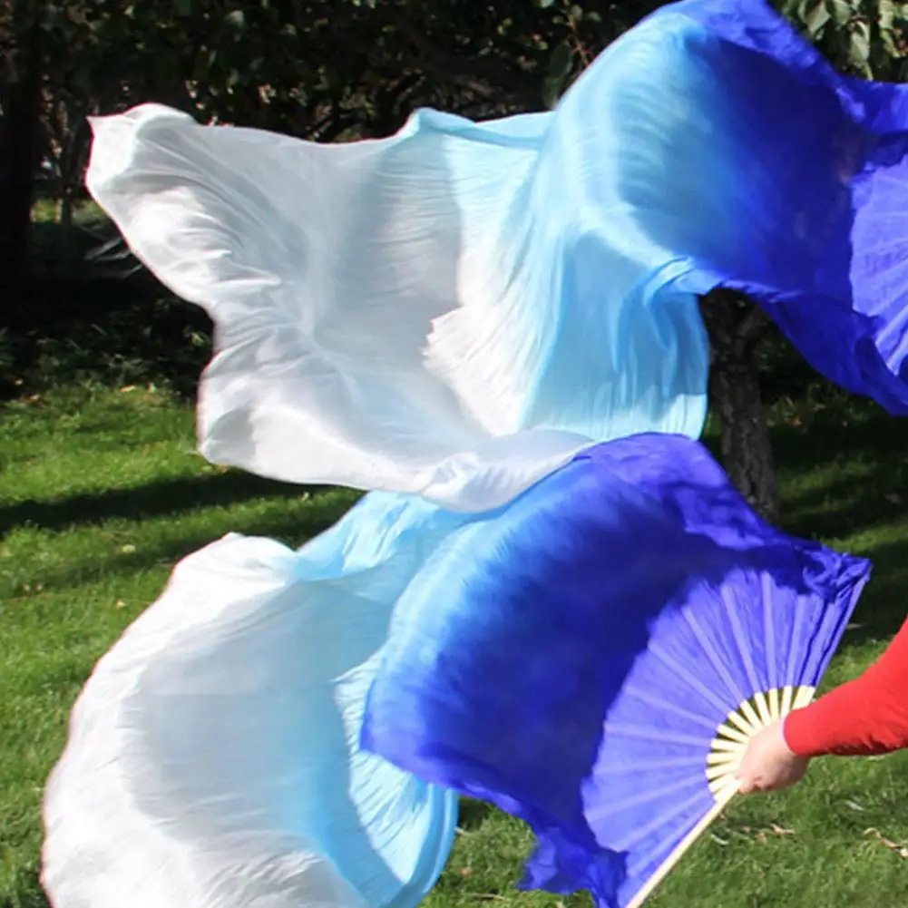 Abanicos de imitación de seda hechos a mano para danza del vientre, 1 piezas, colores degradados, 150CM