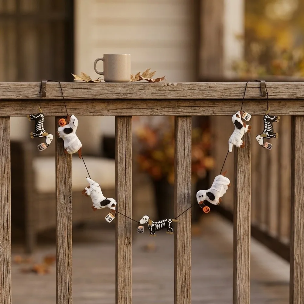Dachshund Halloween Garland Banner 1.8M Multicolor Cloth Bunting Flag For Indoor Outdoor Party Home Garden Fence Decor Easy Hang