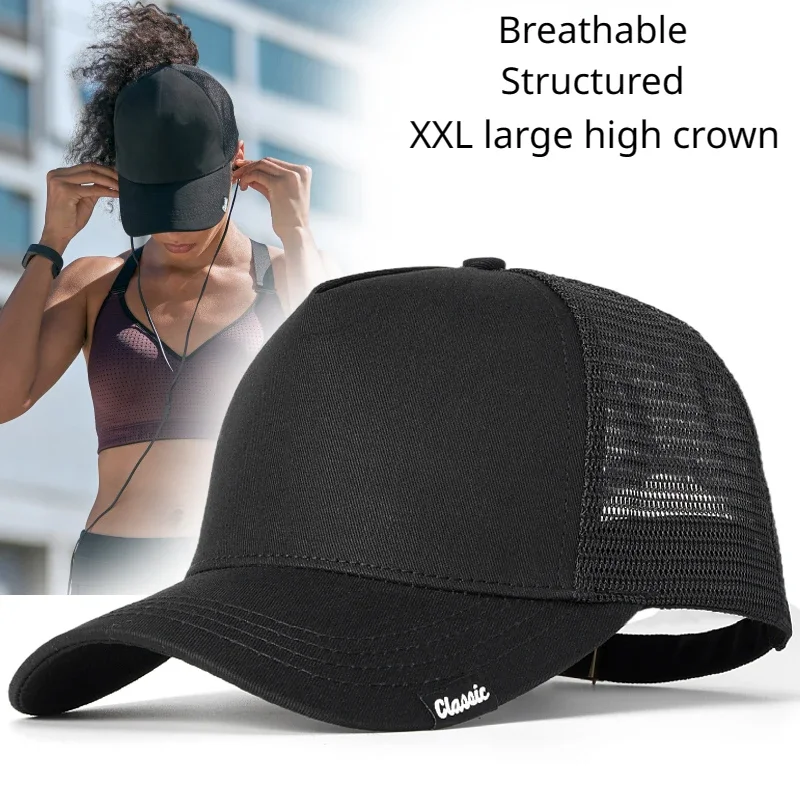 Mesh Baseball Cap for Women Men High Crown Sports Golf Breathable Trucker Hat Big Head Size Dad Hat Adjustable Summer Sun Hat