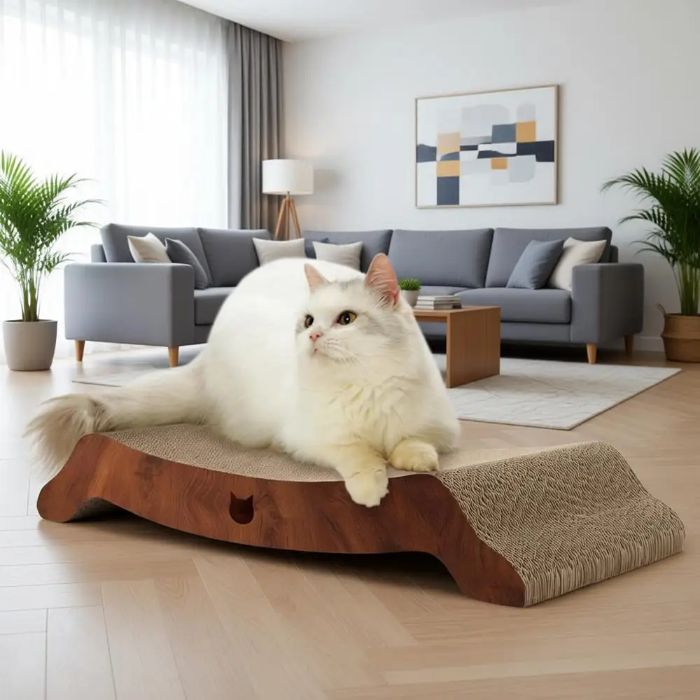 

Cardboard Cat Scratcher Bed for Indoor Cats - Scratching Board, Horizontal Scratch Pad Lounger with Reversible Usability and Ext