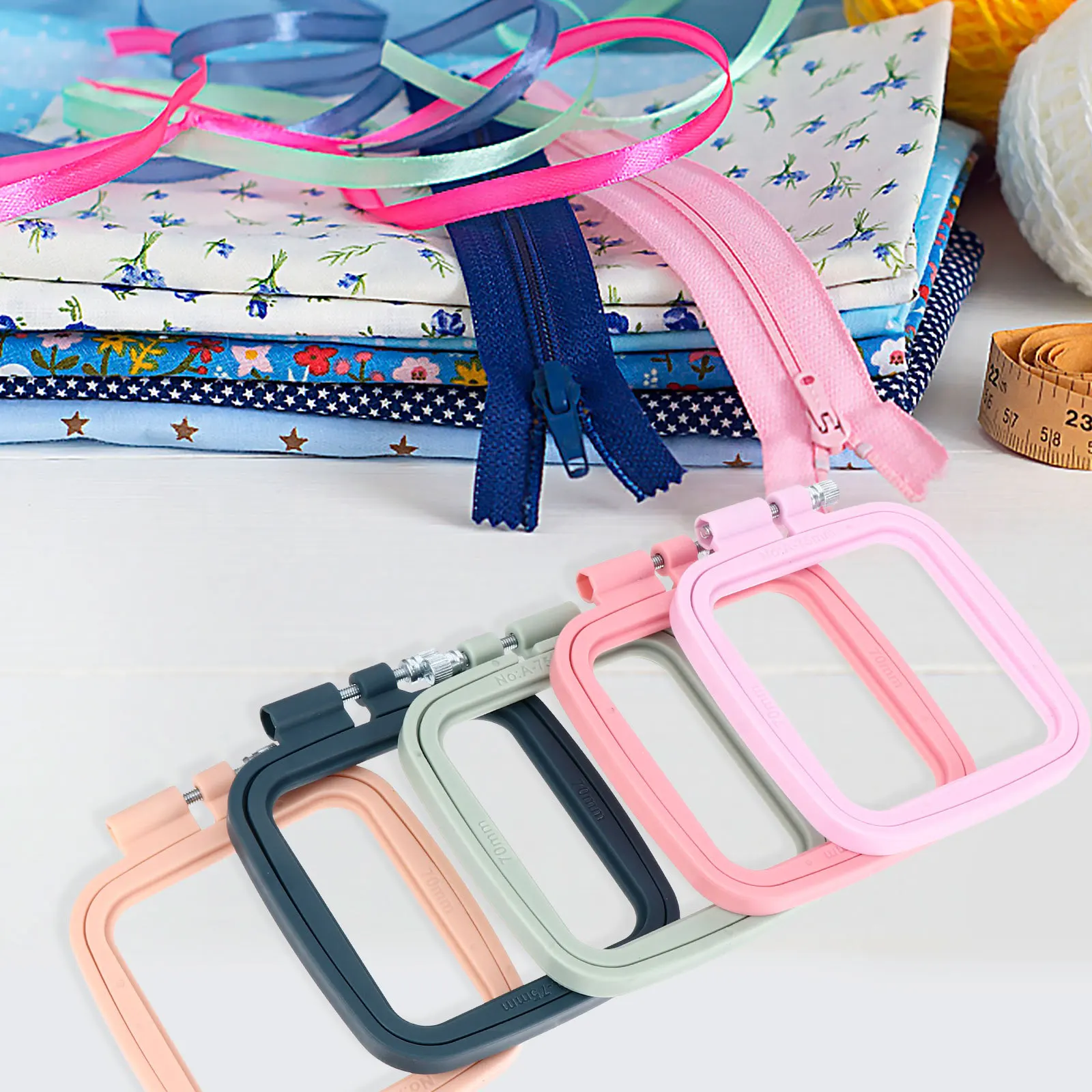 

5Pcs Plastic Cross Stitch Hoops Square Embroidery Frames Adjustable for DIY Embroidery Needlework Crafts Supplies