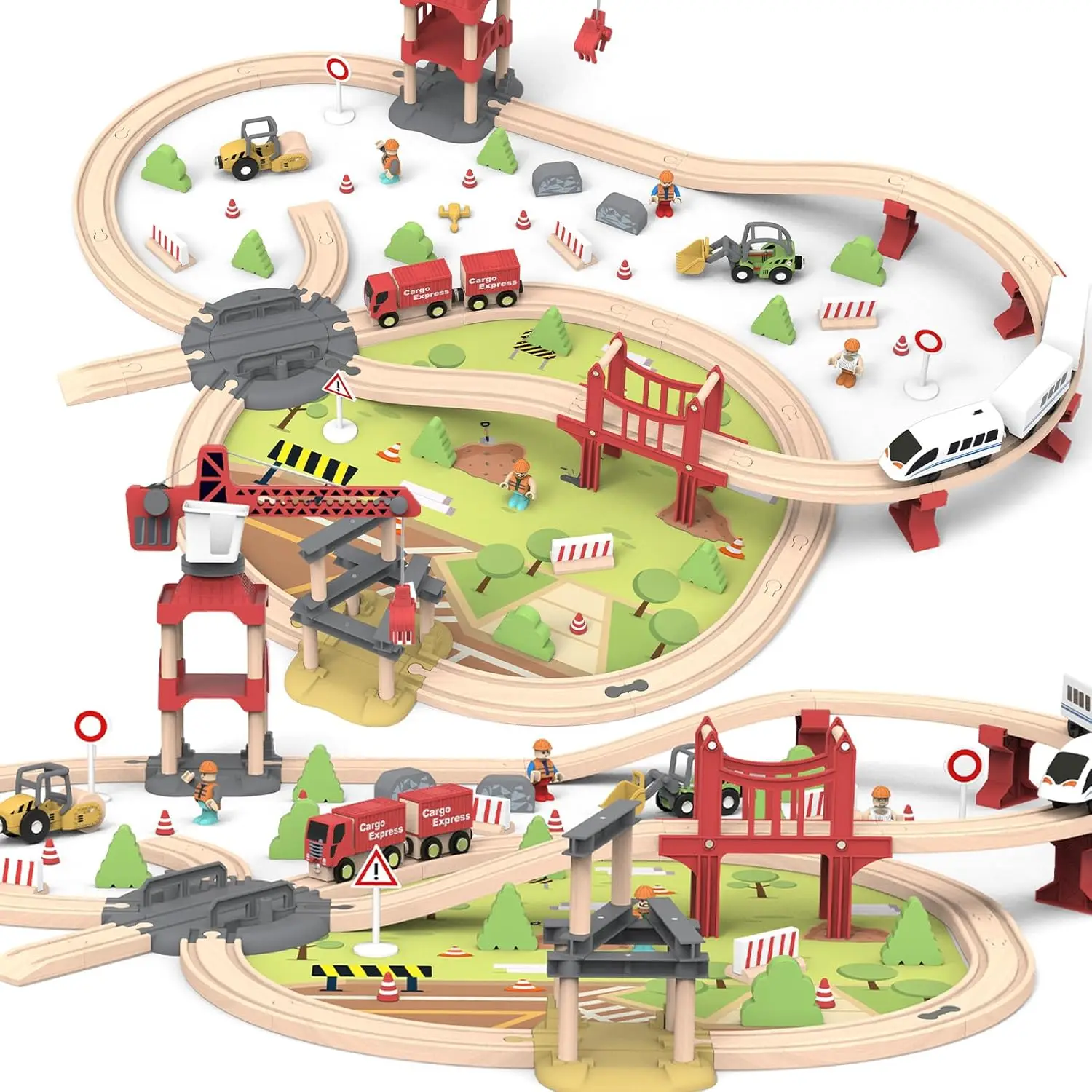 유아용 104피스 나무 기차 세트, 3-6세 어린이용 트랙이 있는 자석 기차, 주요 브랜드와 호환 가능, 조립