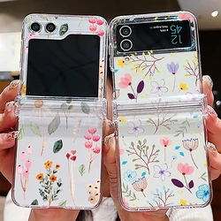 Flowers Pattern Shockproof Folding Case For Samsung Galaxy Z Flip6 Flip7 5G Clear Hard Cover For Samsung Galaxy Z Flip 7 6 5 4 3